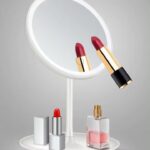 5X Magnifying Makeup Mirror 90 Rotation Tabletop Magnified Vanity Mirror 3 Color Light Round Makeup Mirror