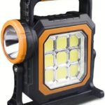 HS-8030-B Solar Interaction LED Flashlight – 2 Modes, Rotating Emergency Light with Base Support, Solar/USB Rechargeable for Outdoor & Indoor Use"